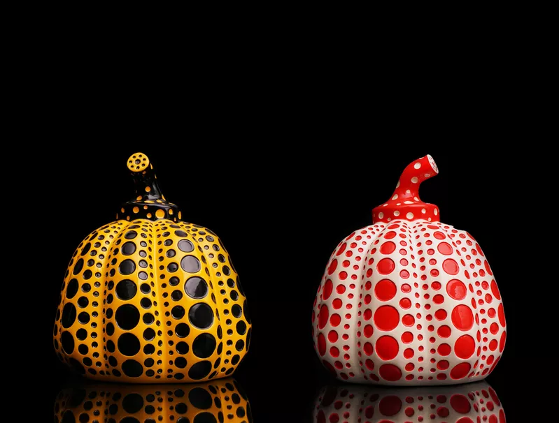 'Pumpkin' Set of Two, White/Red and Yellow/Black Sculptures, 2016